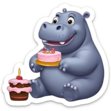 hippo with a cake sticker