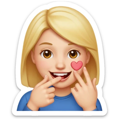 Create a blushing emoji face smiling while biting its finger in a flirty way sticker