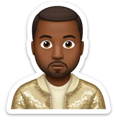 Kanye West with dark brown hair, cream sequin outfit sticker
