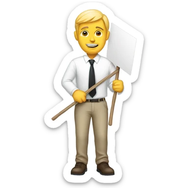 white man holding placard on stick sticker