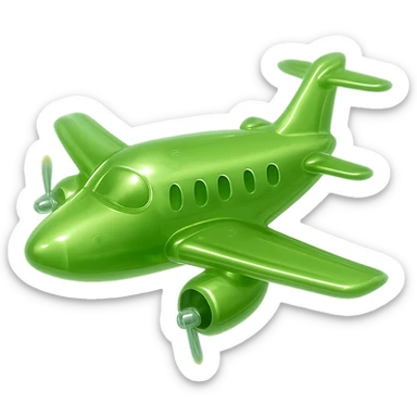 Make the light green airplane look like the glossy green cube in the reference image, keep one turbine on each wing, no background, in the style of apple emojis. sticker