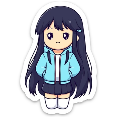 Sweet shy anime girl with long black hair sticker
