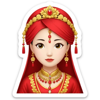 Chinese bride getup, heavy jewelary, traditional. sticker