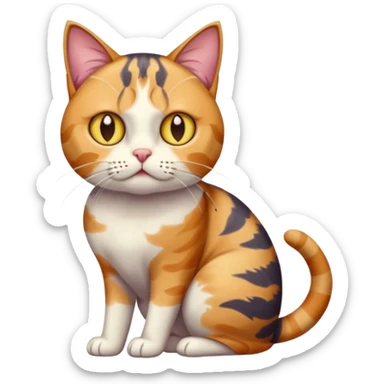 full body colourful calico tabby cat with disproportioned head with an anxious face sticker