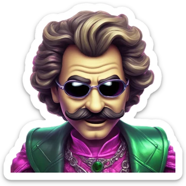 Synthwave Luigi in Lordi style, oil paint, epic eyes, intricate lips, exquisite pose, beautiful, desirable, logical sticker