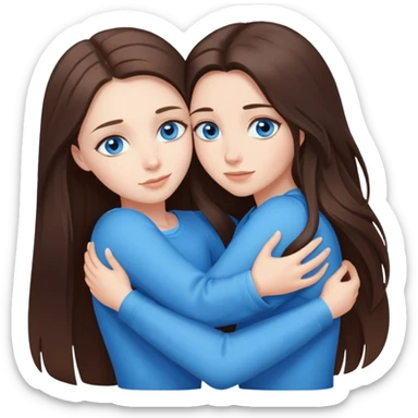 long brunette hair girls with blue eyes hugging eachother  sticker