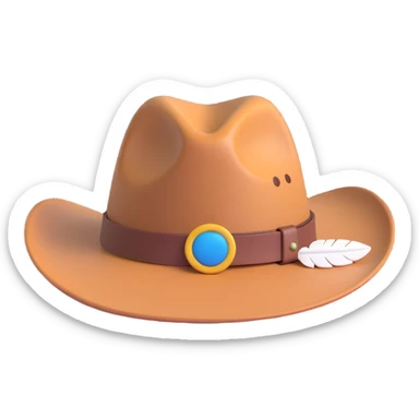 Add a single feather tucked into the leather band of the Billy Jack hat, keep the 3D emoji style. sticker