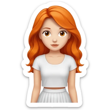 A woman with Orange long ondulated hair, brown reyes And dresses with White top And White long skirt sticker