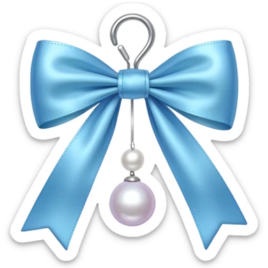Soft blue bow with hanging pearl  sticker