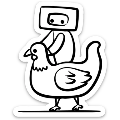 Minecraft chicken jockey - a small pixelated baby zombie riding on top of a white chicken, blocky style sticker