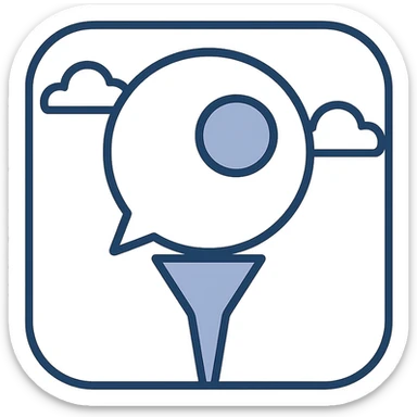 abstract app icon for TeeTalk, a golf caddie AI, using geometric shapes to suggest a golf tee and speech bubble, minimal and modern sticker