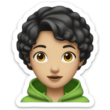 Girl-with-short-black-hair-to-ruffle-and-green-hoodie sticker