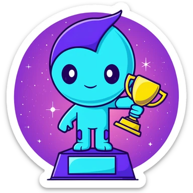 Alien award trophy with aurora-like cosmic colors, deep space purples and blues, gleaming with stardust sticker