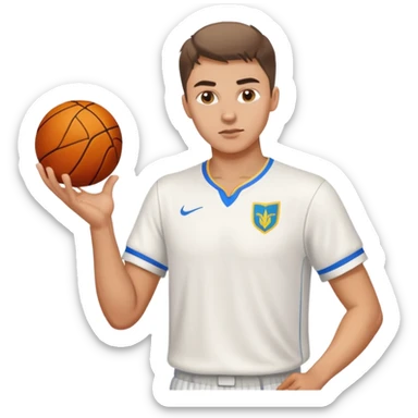 Ukrainian young man in a white embroidered shirt playing sports sticker