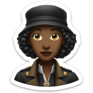 A tall black female revolutionary in dark shades and a tam hat. sticker