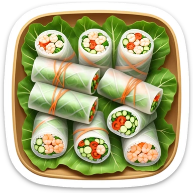 cinematic-realistic-vietnamese-summer-rolls-dish-emoji,-depicted-with-delicate-rice-paper-wraps-filled-with-fresh-vegetables-and-shrimp-rendered-with-crisp-textures-and-refreshing-lighting. sticker