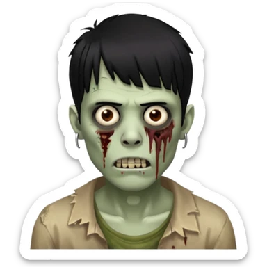 homem zombie de franja, cabelo preto, uma ponta maior da franja e o resto do cabelo picotado, cabelo médio e com piercing no septo sticker