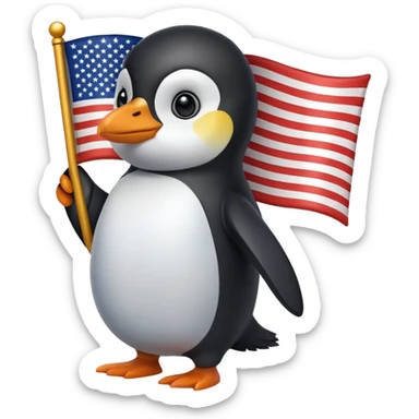 Penguin holding an American flag sticker