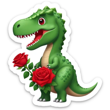Dinosaur holding bouquet of red roses sticker