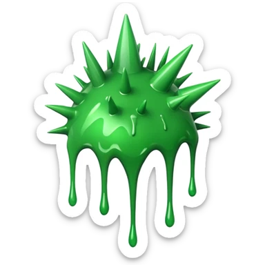A glossy green paint splash with irregular spiky edges on a transparent background. sticker