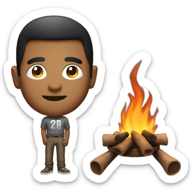Guy next to very smokey fire pit  sticker