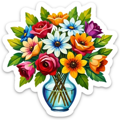 Realistic bouquet of flowers, vibrant Afremov oil painting style sticker