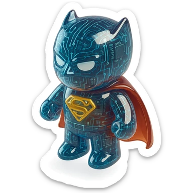 A superhero in the style of a glossy circuit sticker
