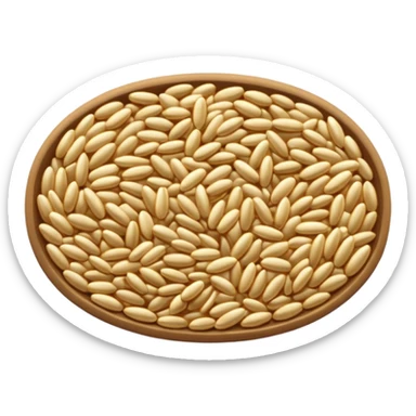 loose scatter of whole barley grains, oval and slightly elongated, pale beige to light golden, smooth matte surface with fine ridges, hearty rustic cereal look, soft lighting, subtle shadows, emoji scale sticker