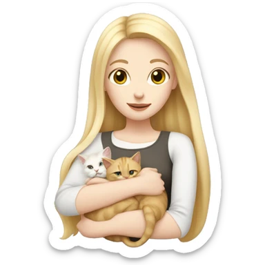 pretty woman with pale skin, very long blonde hair  hugging a cat sticker
