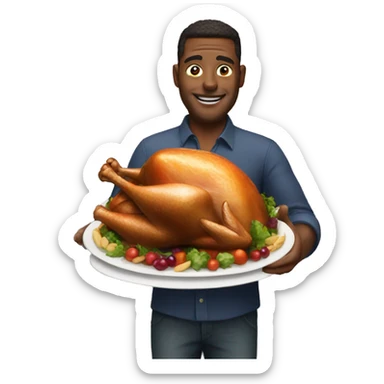 Man stuffing a turkey sticker