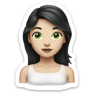 A girl has white skin, black hair and green eyes sticker