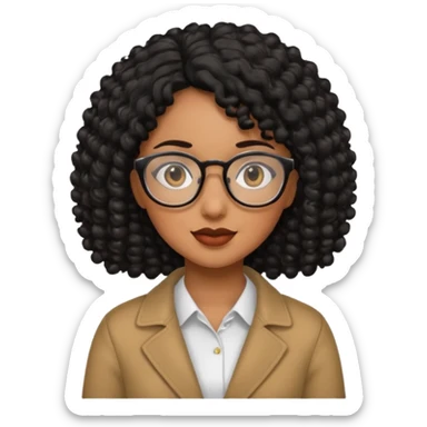 Chica con cabello rizado color negro, piel morena y que use lentes sticker