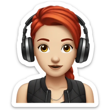 white girl with red hair and eyebrow piercing and dark hair djing sticker