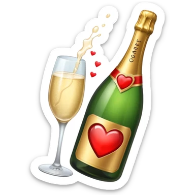 Draw a champagne bottle with a heart label using an isometric camera with a High-Angle Shot. sticker