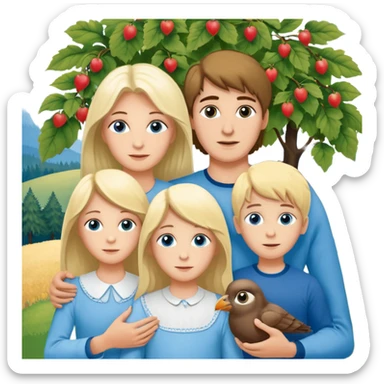 Eigene Familienbild mit 3 Personen; Frau mit dunklen Augen und dunkle lange Haare; Mann mit Vollglatze und Blaue Auge;  kleinkind mit blonden Haaren und dunklen Augen sticker