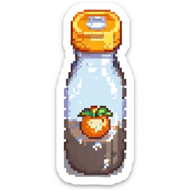 pixel art baby bottle containing milk with orange lid sticker