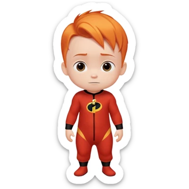 baby Jack Jack from The Incredibles with orange hair in red onesie sticker
