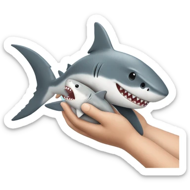 shark holding a stuffed bunny in its hand. sticker