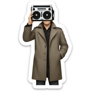 john-cusack-holding-boombox-over his head wearing trench coat  sticker