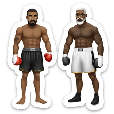 Black tattooed boxer vs white bearded boxer sticker