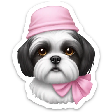black and white shih tzu wearing a pink bonnet  sticker