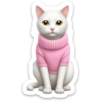 white cat wearing pink sweater  sticker
