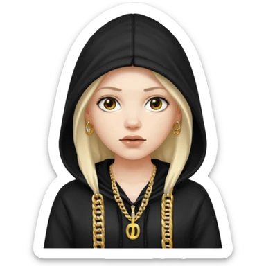white girl with a hood on with dark hair looking like a rapper sticker