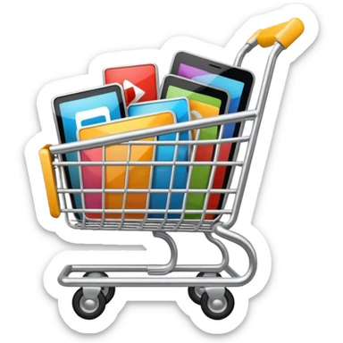 shopping cart filled with video player icons sticker