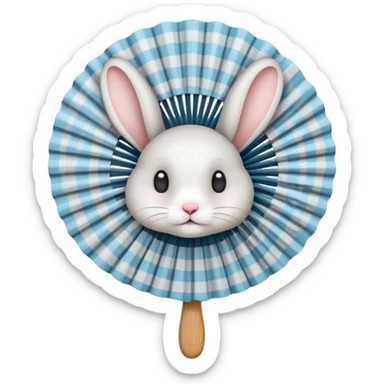 A rabbit hiding playfully behind a small patterned fan. sticker