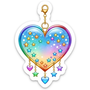 Sparkly glittery aesthetic Iridescent rainbow suncatcher hanging hearts and tiny stars sticker