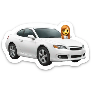 A white car with a ginger girl next to it  sticker
