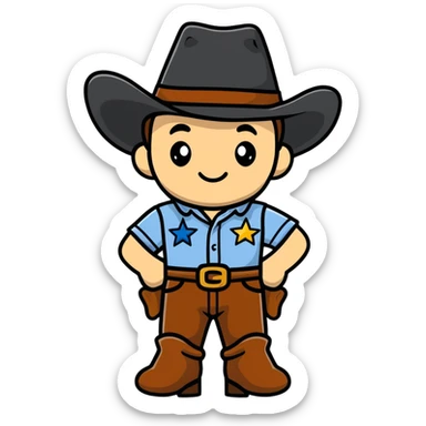 Cowboy with a star on his shirt, wearing a cowboy hat and boots sticker