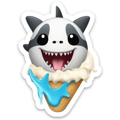 Shark with panda eat ice cream sticker
