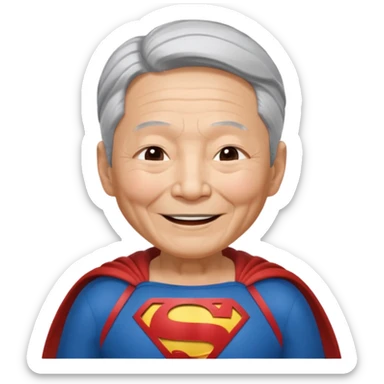 Chinese elderly dressed as Superman laughing with closed eyes sticker